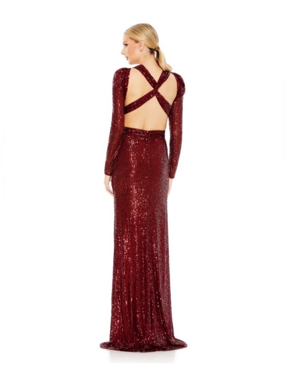 Ieena For Mac Duggal Wine Long Sleeves Sequin Evening Dress 26739 Size 8/ NWT - Picture 4 of 6